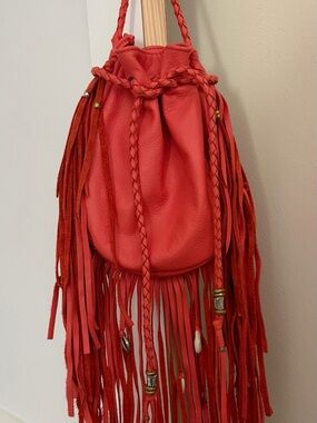 Custom leather purse/bucket fringe bag never used